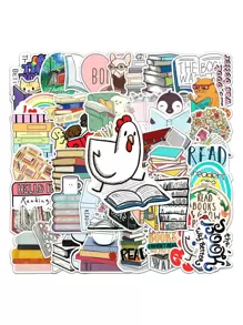50pcs Book & Slogan Graphic Sticker - Multicolor - View 1
