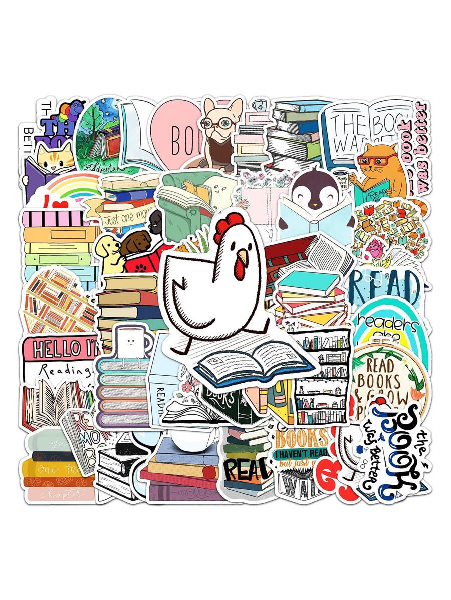 50pcs Book & Slogan Graphic Sticker - Multicolor - View 1