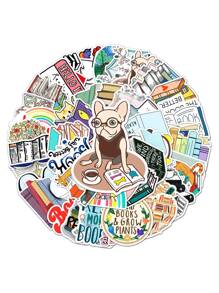 50pcs Book & Slogan Graphic Sticker - Multicolor - View 2