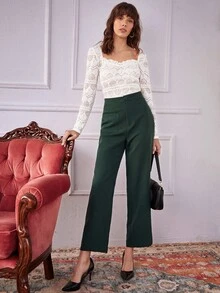 SHEIN 雞心領口木耳邊蕾絲上衣 - 白色 - 查看 4