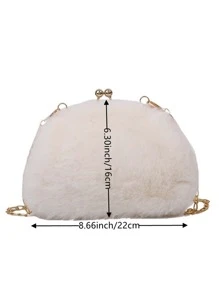 Minimalist Kiss Lock Fluffy Crossbody Bag - Beige - View 3