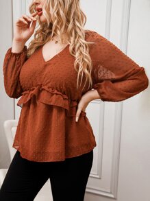 Áo sơ mi Plus Size Viên lá sen màu trơn Giải trí - Rỉ Nâu - Xem 1