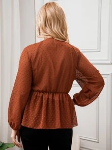 Áo sơ mi Plus Size Viên lá sen màu trơn Giải trí - Rỉ Nâu - Xem 2