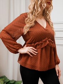 Áo sơ mi Plus Size Viên lá sen màu trơn Giải trí - Rỉ Nâu - Xem 3