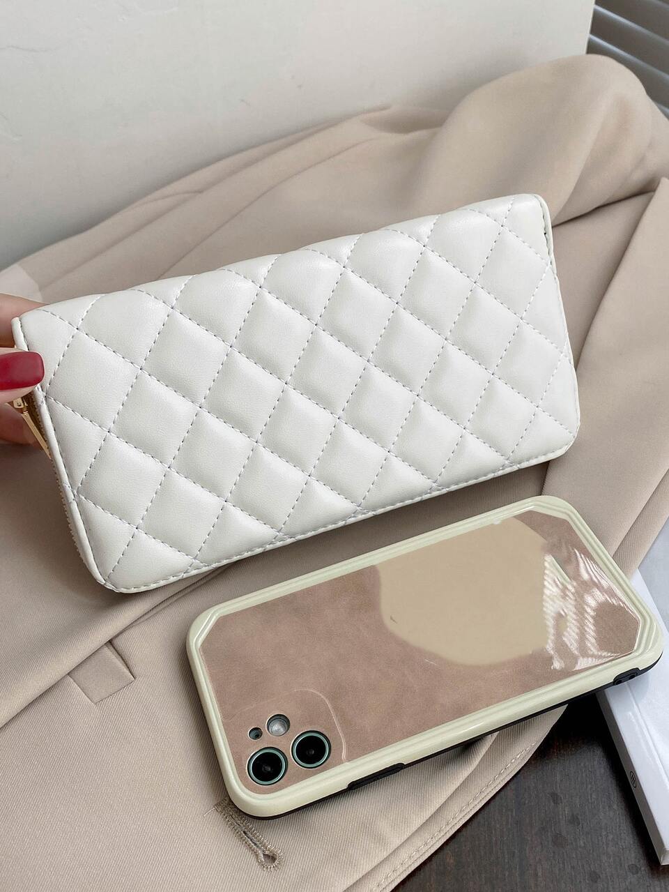 Quilted Pattern Long Wallet Slim Portable, Money, Cash White-Collar Workers, For Female, For Women College, Work, Business, Commute, Office, For Anniversary, For Couple, For Birthday Gift, On Valentine Day Gift, Gift Gifts For Teachers
