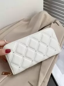Quilted Embossed Studded Detail Slim Portable Cash White-Collar Workers For Female College Work Business Commute Office For Anniversary For Couple For Birthday Gift On Valentine Day Gift Gift For Women Wallet Purse Wallet Long Wallet