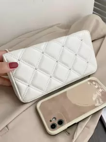 Quilted Embossed Studded Detail Slim Portable Cash White-Collar Workers For Female College Work Business Commute Office For Anniversary For Couple For Birthday Gift On Valentine Day Gift Gift For Women Wallet Purse Wallet Long Wallet