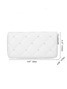Quilted Embossed Studded Detail Slim Portable Cash White-Collar Workers For Female College Work Business Commute Office For Anniversary For Couple For Birthday Gift On Valentine Day Gift Gift For Women Wallet Purse Wallet Long Wallet