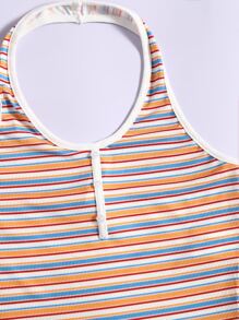SHEIN Teen Girls Halter Neck Button Striped Print Top - Multicolor - View 3