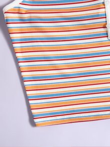 SHEIN Teen Girls Halter Neck Button Striped Print Top - Multicolor - View 4