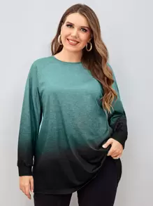 Plus Ombre Print Raglan Sleeve Tee - Multicolor - View 1