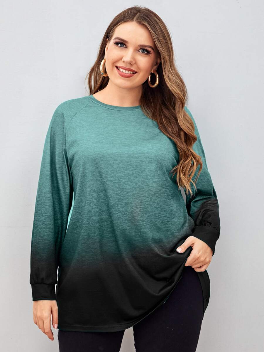 Plus Ombre Print Raglan Sleeve Tee - Multicolor - View 1