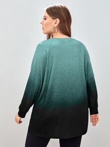 Plus Ombre Print Raglan Sleeve Tee - Multicolor - View 2