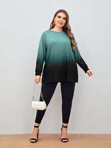 Plus Ombre Print Raglan Sleeve Tee - Multicolor - View 3