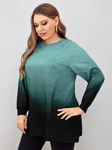 Plus Ombre Print Raglan Sleeve Tee - Multicolor - View 4
