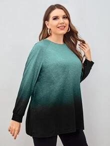 Plus Ombre Print Raglan Sleeve Tee - Multicolor - View 5
