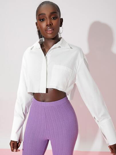 قميص جيب امامي حافة خام قصير