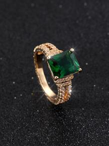 Cubic Zirconia Geo Decor Ring For Women For Party Banquet Wedding - Green - View 1