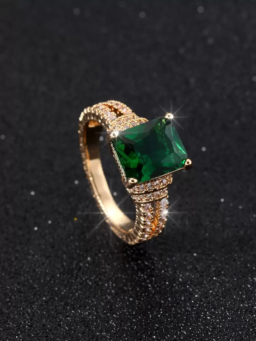 Cubic Zirconia Geo Decor Ring For Women For Party Banquet Wedding - Green - View 1