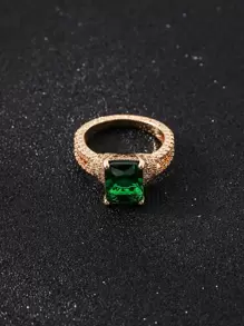 Cubic Zirconia Geo Decor Ring For Women For Party Banquet Wedding - Green - View 2