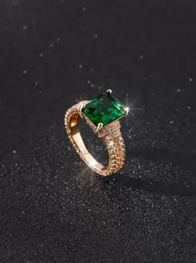 Cubic Zirconia Geo Decor Ring For Women For Party Banquet Wedding - Green - View 3