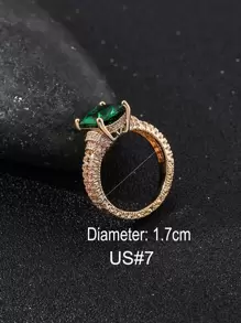 Cubic Zirconia Geo Decor Ring For Women For Party Banquet Wedding - Green - View 4