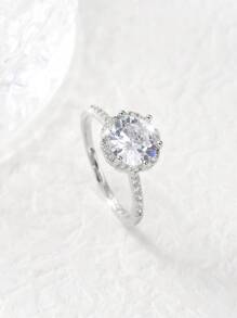 Cubic Zirconia Decor Ring - Silver - View 1