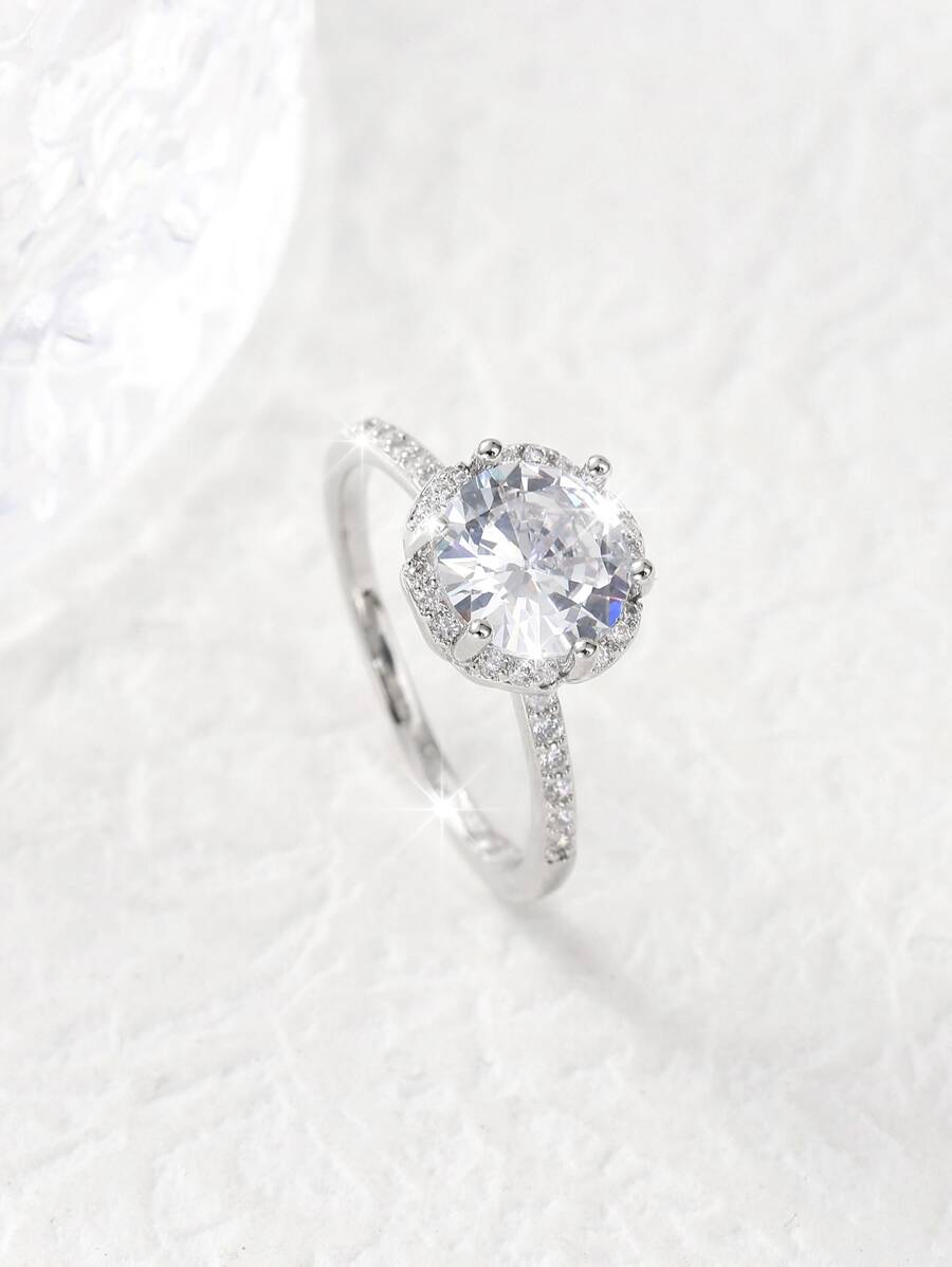 Cubic Zirconia Decor Ring - Silver - View 1