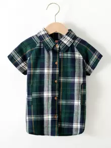 小男童格紋插肩袖襯衫 - 彩色 - 查看 1