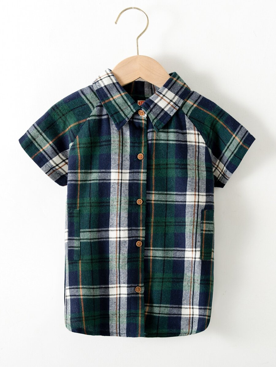 小男童格紋插肩袖襯衫 - 彩色 - 查看 1