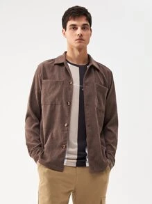 Manfinity Men Dual Pocket Corduroy Jacket - Mocha Brown - View 1