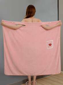 Embroidery Flower Bath Wrap Towel - Pink - View 1