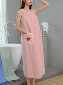 Embroidery Flower Bath Wrap Towel - Pink - View 3