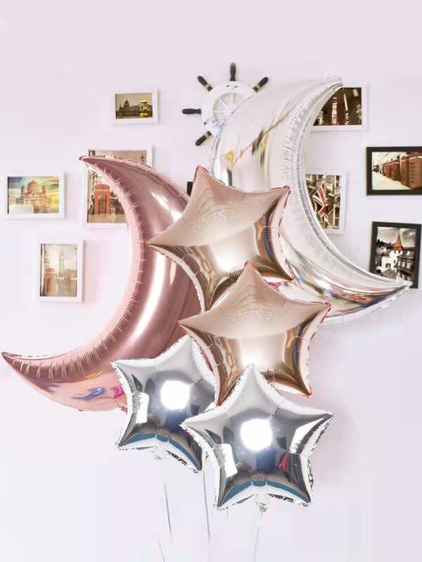 7pcs Star & Moon Shaped Balloon, Decorative Balloon For Home Decor
