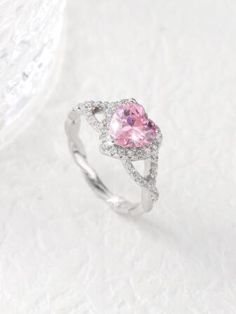 Heart Cubic Zirconia Decor Ring For Women For Party Banquet Wedding