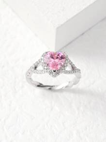 Nhẫn trang trí trái tim đính đá Zirconia dành cho nữ cho tiệc tiệc cưới - Bạc - Xem 2