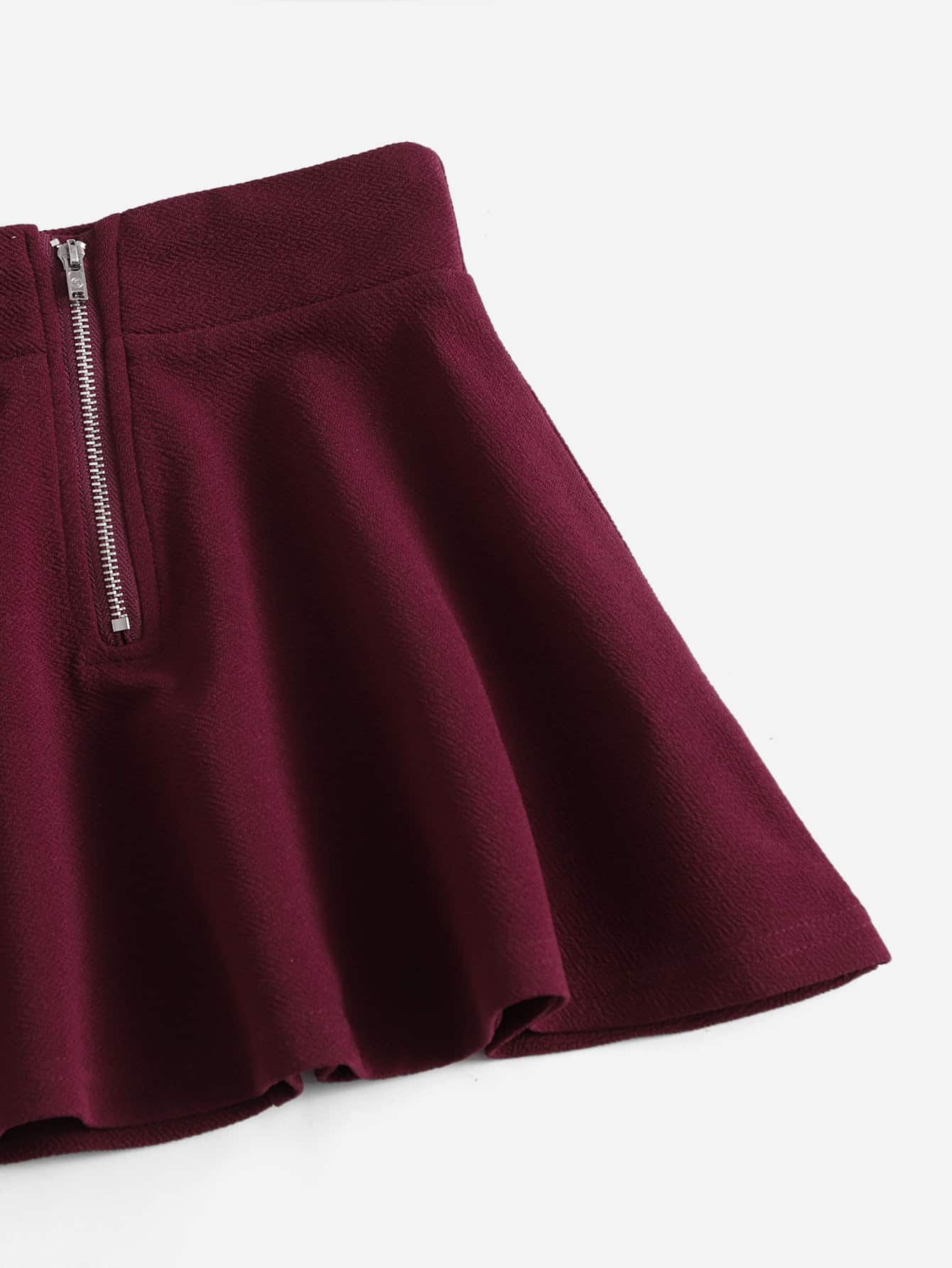 SHEIN 女の子幼児 ハーフジッパー フレアスカート - マルーン - 見る 3