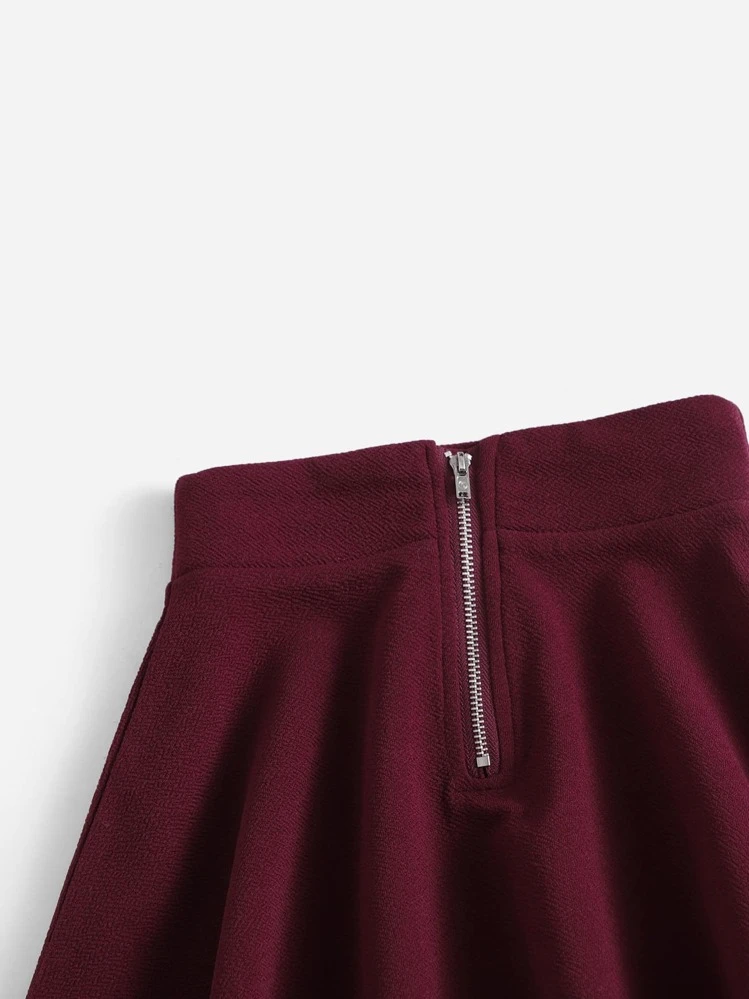 SHEIN 女の子幼児 ハーフジッパー フレアスカート - マルーン - 見る 4