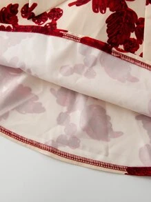 SHEIN 年輕女孩花卉印花泡泡袖收縮腰帶連衣裙