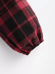 SHEIN MOOSTA Plaid O-ring Zipper Cold Shoulder Blouse