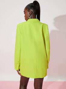SHEIN Neon Green Single Button Lapel Collar Blazer - Lime Green - View 2