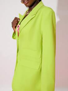 SHEIN Neon Green Single Button Lapel Collar Blazer - Lime Green - View 3