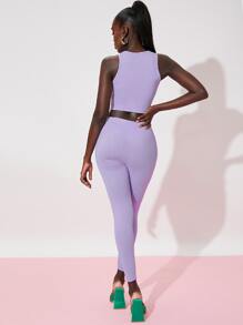 SHEIN 前鏤空背心上衣和緊身打底褲 - 紫丁香色 - 查看 2