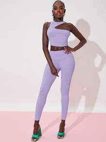SHEIN 前鏤空背心上衣和緊身打底褲 - 紫丁香色 - 查看 6