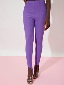 SHEIN Quần tất nữ màu trơn Giải trí - Màu tím  Violet - Xem 5