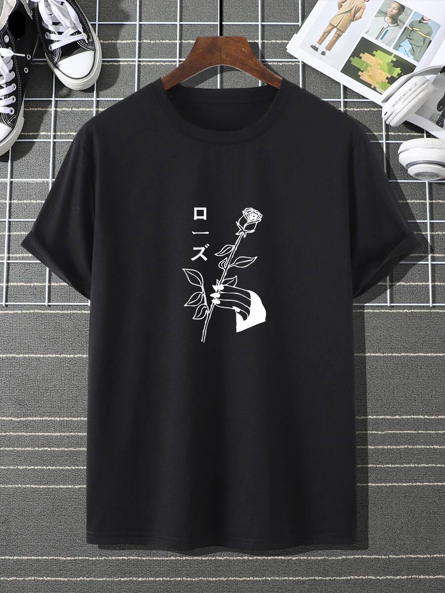 Manfinity Tops Nam Con số Hoa Giải trí - màu đen - Xem 1