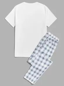 SHEIN Men Gingham Print Tee and Pants Lounge Set