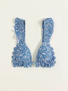 Swim Mod 夏日海滩碎花印花荷叶边比基尼上衣