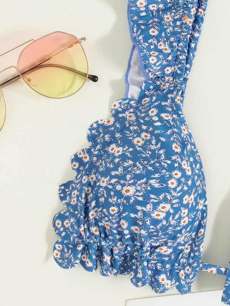Summer Beach Ditsy Floral Print Ruffle Trim Bikini Top