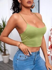SHEIN SXY 露背繫帶吊帶短上衣 - 青檸色 - 查看 3